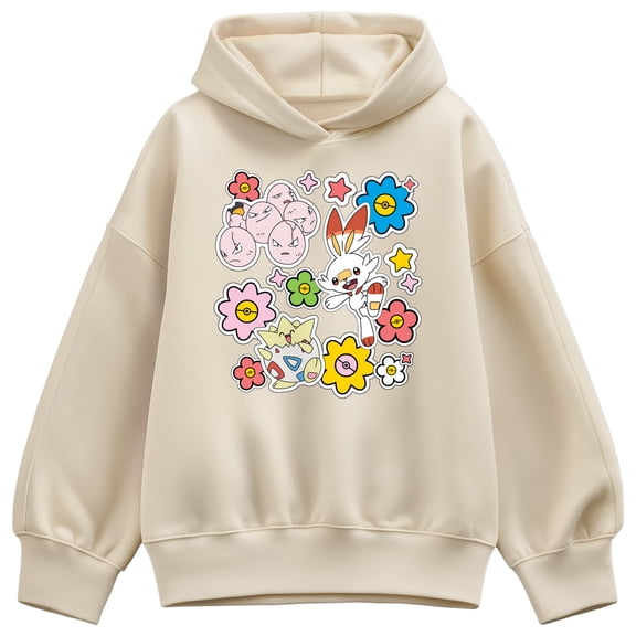 Pokémon - Pokémon Spring Stickers - Ladies Oversized Fleece Hoodie Sweatshirt