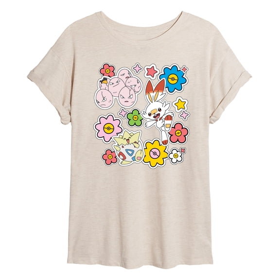 Pokémon - Pokémon Spring Stickers - Women's Oversized Graphic T-Shirt