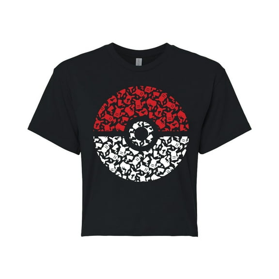 Pokémon - Pokeball Pikachu Pattern - Juniors Cropped Cotton Blend T-Shirt