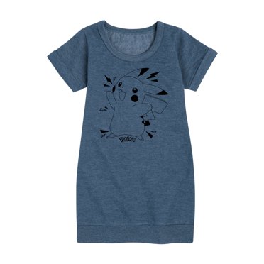 Pokemon Girls' Dress With Pikachu Sequins - Short Sleeve, Brushed Jersey, Sizes 4-16 (Officially Licensed)