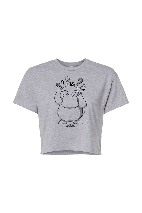 Pokémon - Psyduck Pattern - Juniors Cropped Cotton Blend T-Shirt