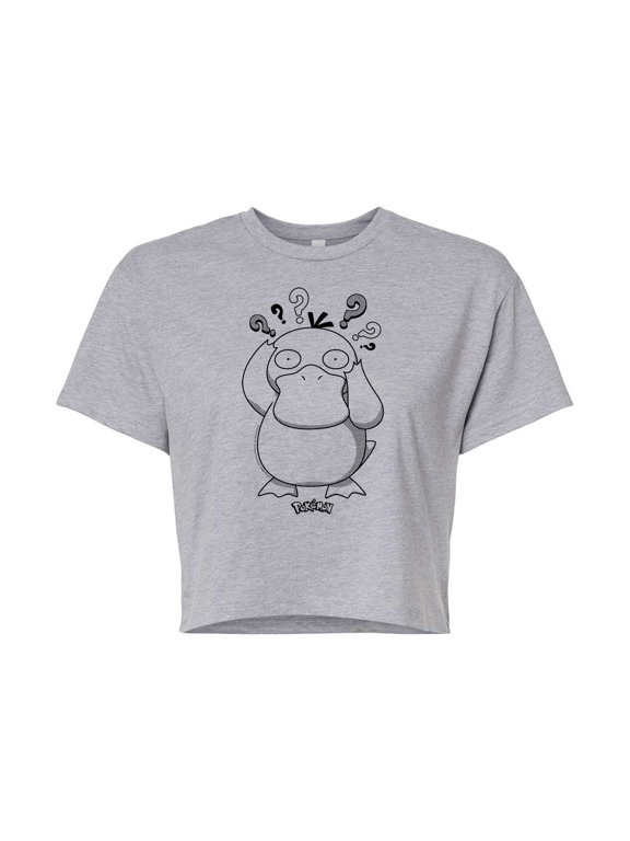 Pokémon - Psyduck Pattern - Juniors Cropped Cotton Blend T-Shirt