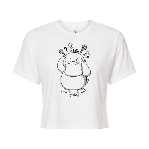 Pokémon - Psyduck Pattern - Juniors Cropped Cotton Blend T-Shirt