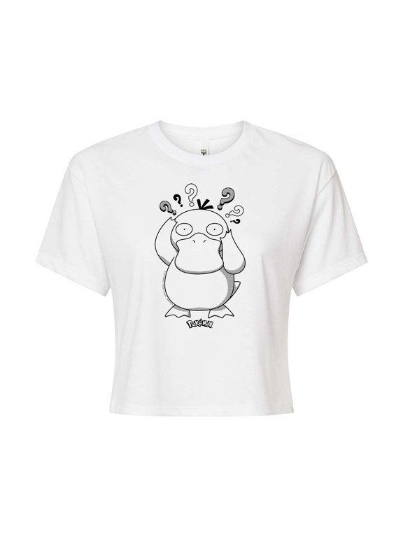 Pokémon - Psyduck Pattern - Juniors Cropped Cotton Blend T-Shirt