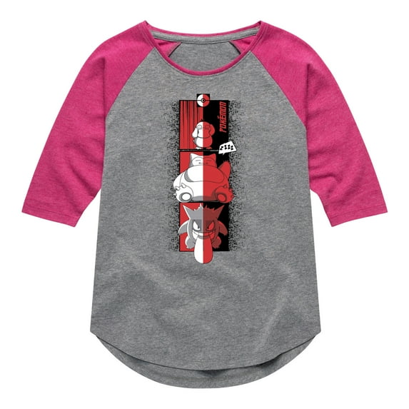 Pokémon - Psyduck Snorlax Gengar Cool - Girls Raglan Graphic T-Shirt