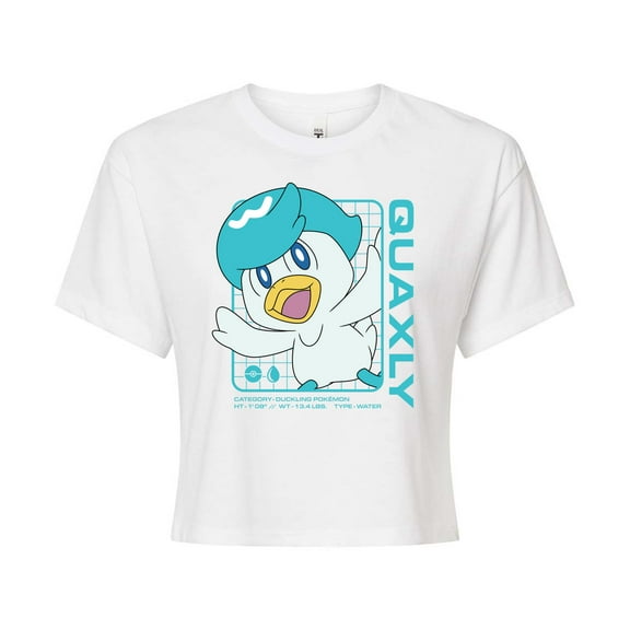 Pokémon - Quaxly Stats - Juniors Cropped Cotton Blend T-Shirt