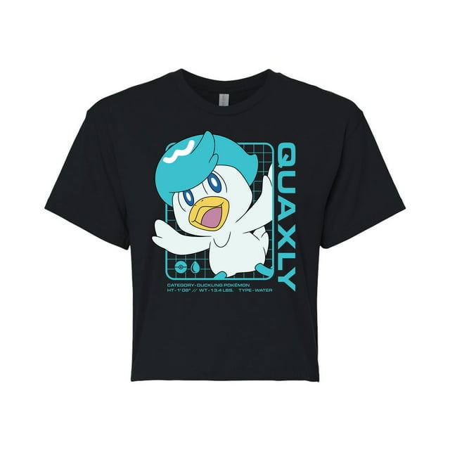 Pokémon - Quaxly Stats - Juniors Cropped Cotton Blend T-Shirt
