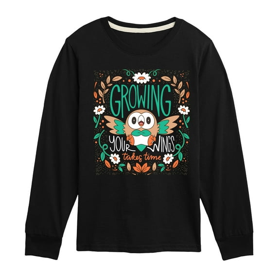 Pokémon - Rowlet Growing Your Wings Takes Time - Boys Youth Long Sleeve T-Shirt