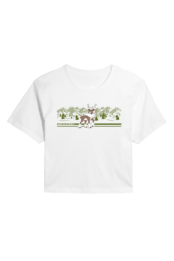 Pokémon - Sawsbuck Winter Scene - Juniors Cropped Graphic T-Shirt