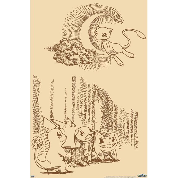 Pokmon - Sepia Scene Wall Poster, 34L" x 22.4W", Unframed Version