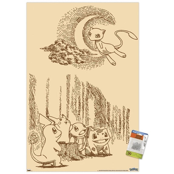 Pokémon - Sepia Scene Wall Poster with Pushpins, 22.375" x 34"