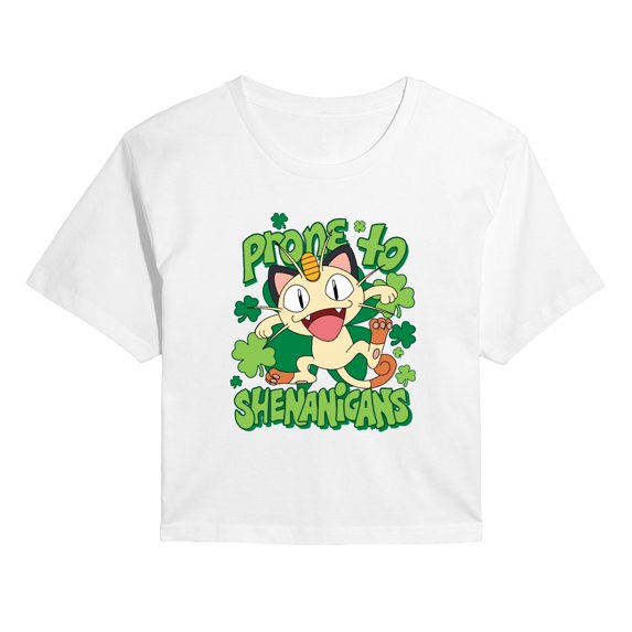 Pokémon - Shenanigans Meowth - Juniors Cropped Graphic T-Shirt