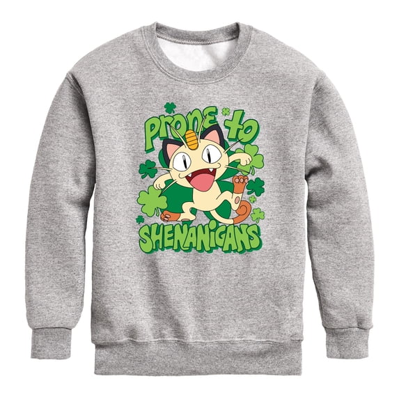 Pokémon - Shenanigans Meowth - Youth Boys Crew Fleece Sweatshirt