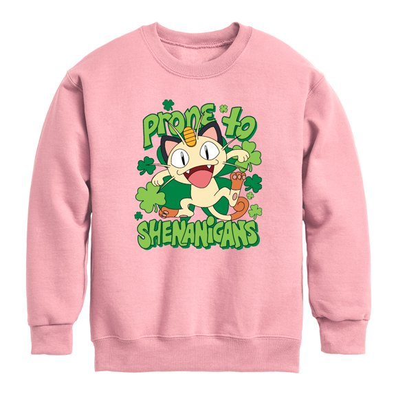 Pokémon - Shenanigans Meowth - Youth Boys Crew Fleece Sweatshirt