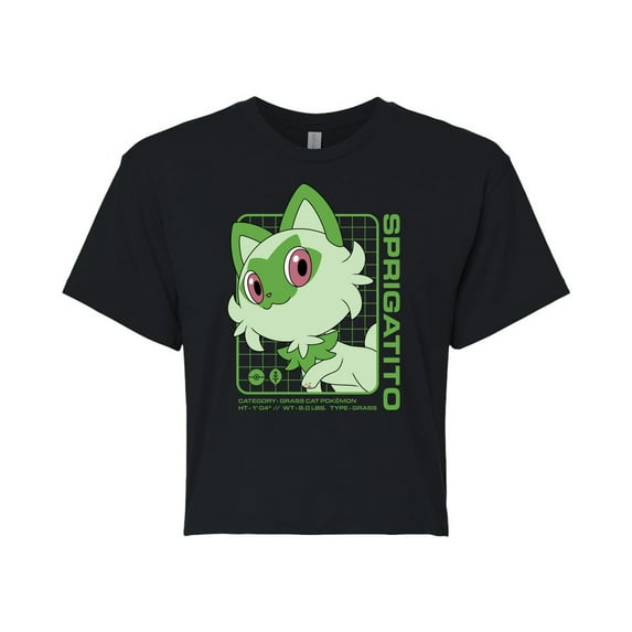 Pokémon - Sprigatito Stats - Juniors Cropped Cotton Blend T-Shirt