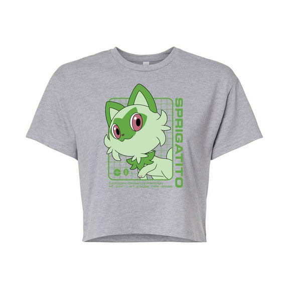 Pokémon - Sprigatito Stats - Juniors Cropped Cotton Blend T-Shirt