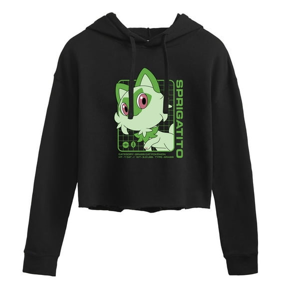 Pokémon - Sprigatito Stats - Juniors Cropped Pullover Hoodie
