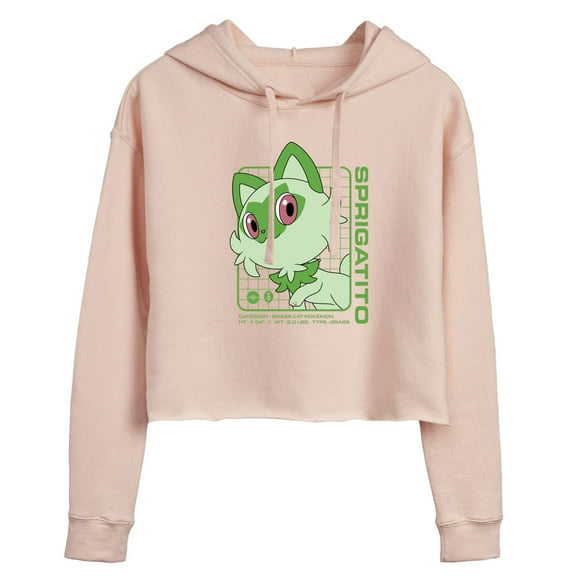 Pokémon - Sprigatito Stats - Juniors Cropped Pullover Hoodie
