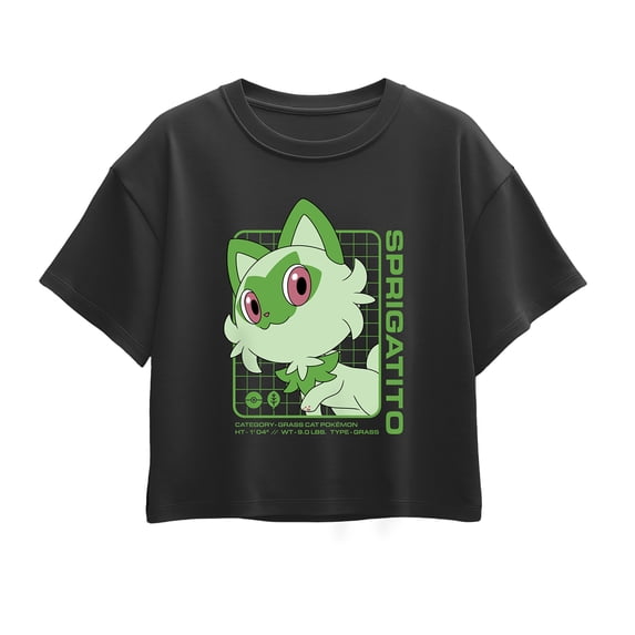 Pokémon - Sprigatito Stats - Youth Girl Short Sleeve Boxy Tee