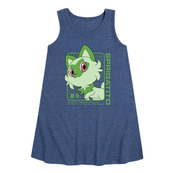 Pokémon - Sprigatito Stats - Youth Girls A-line Dress