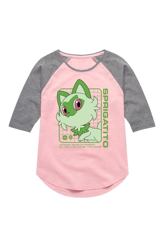 Pokémon - Sprigatito Stats - Youth Girls Raglan Graphic T-Shirt