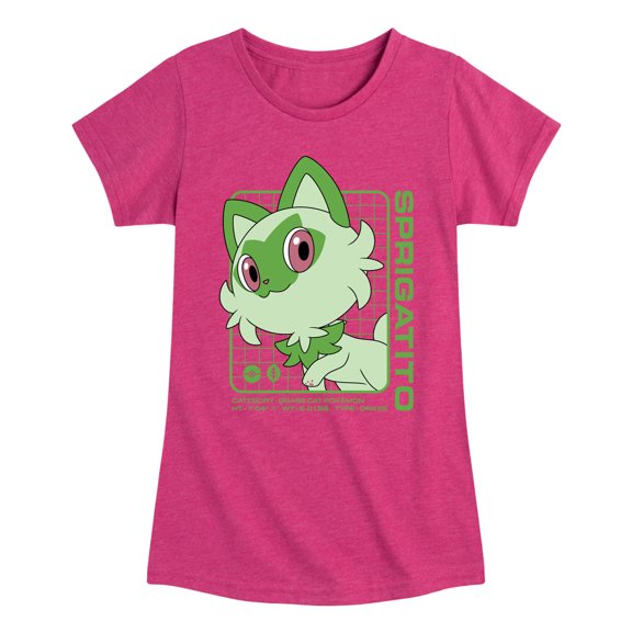 Pokémon  - Sprigatito Stats - Youth Girls Short Sleeve Graphic T-Shirt
