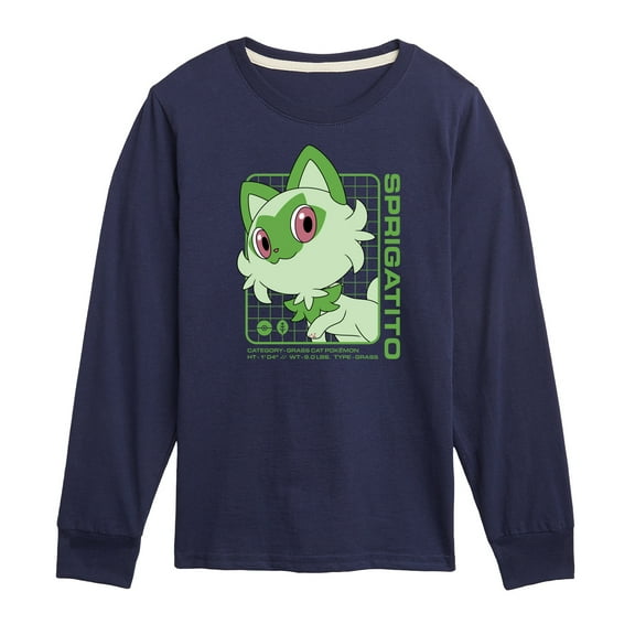 Pokémon - Sprigatito Stats - Youth Long Sleeve Graphic T-Shirt