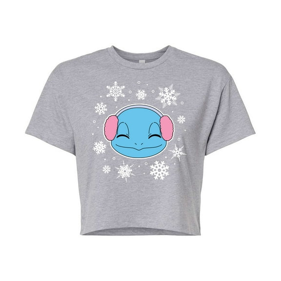 Pokémon - Squirtle And Snowflakes - Juniors Cropped Cotton Blend T-Shirt