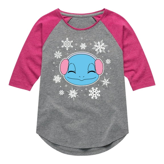Pokémon - Squirtle And Snowflakes - Youth Girls Raglan Graphic T-Shirt