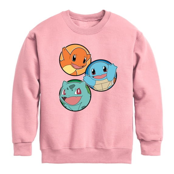 Pokémon - Squirtle, Bulbasaur, & Charmander Group - Youth Crewneck Fleece Sweatshirt