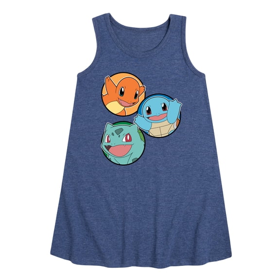 Pokémon - Squirtle, Bulbasaur, & Charmander Group - Youth Girls A-line Dress