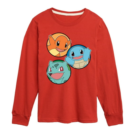 Pokémon - Squirtle, Bulbasaur, & Charmander Group - Youth Long Sleeve Graphic T-Shirt