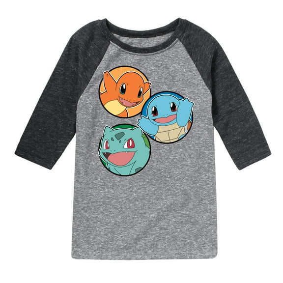 Pokémon - Squirtle, Bulbasaur, & Charmander Group - Youth Raglan Graphic T-Shirt