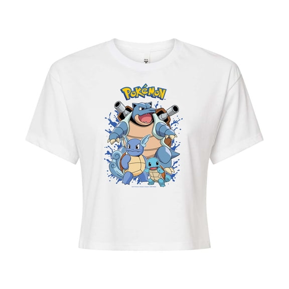 Pokémon - Squirtles Evolution - Juniors Cropped Cotton Blend T-Shirt