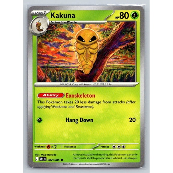 Pokmon TCG Kakuna ME04 Chaos Rising Common #002/086 Trading Card