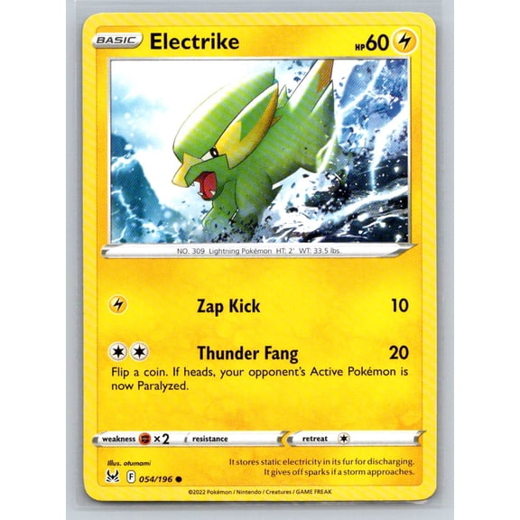 Pokmon TCG Lost Origin Electrike Common Trading Card 054/196 2022 Near Mint or Better