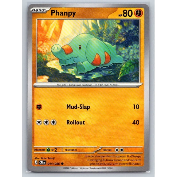 Pokmon TCG Phanpy ME04 Chaos Rising 044/086 Common Trading Card