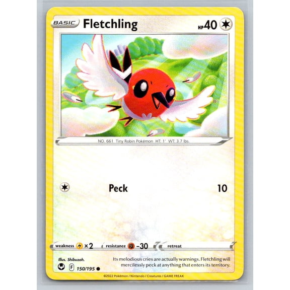 Pokmon TCG Silver Tempest Fletchling Common Trading Card 150/195 2022 English
