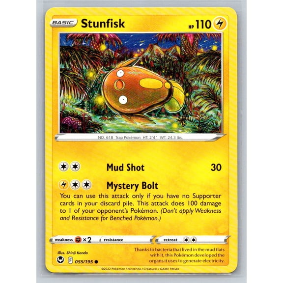 Pokmon TCG Silver Tempest Stunfisk Common Trading Card 055/195 2022