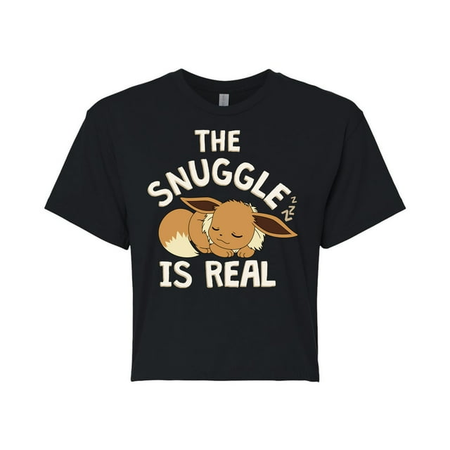 Pokémon - The Snuggle Eevee - Juniors Cropped Cotton Blend T-Shirt