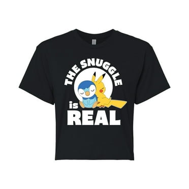 Pokémon - The Snuggle Is Real Pikachu And Piplup - Juniors Cropped Cotton Blend T-Shirt