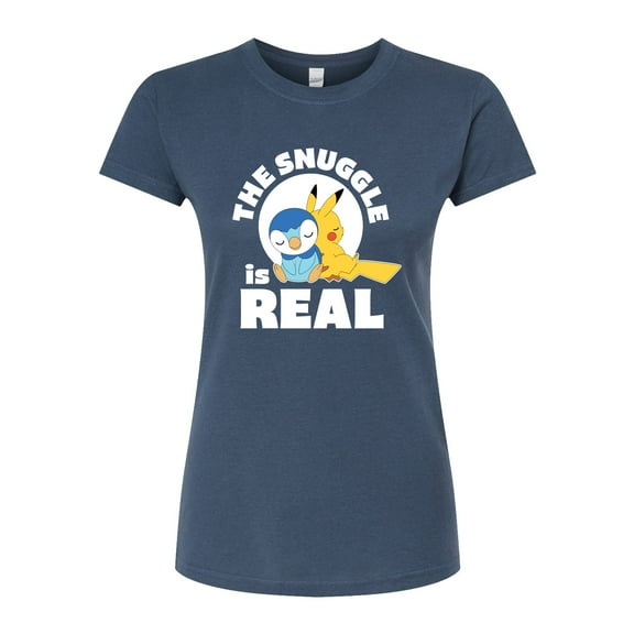 Pokémon - The Snuggle Is Real Pikachu And Piplup - Juniors Fitted Graphic T-Shirt