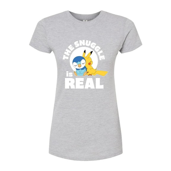 Pokémon - The Snuggle Is Real Pikachu And Piplup - Juniors Fitted Graphic T-Shirt