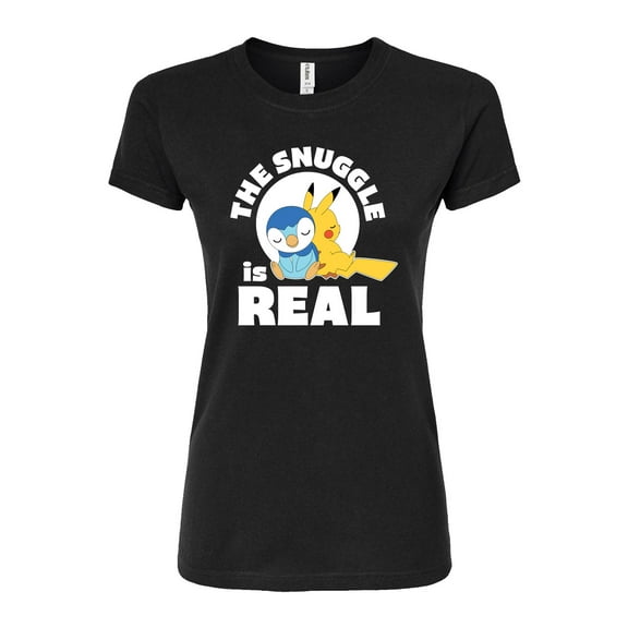 Pokémon - The Snuggle Is Real Pikachu And Piplup - Juniors Fitted Graphic T-Shirt
