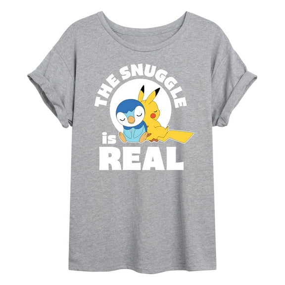 Pokémon - The Snuggle Is Real Pikachu And Piplup - Juniors Ideal Flowy Muscle T-Shirt