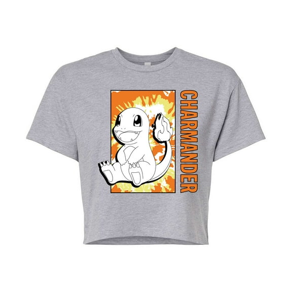 Pokémon - Tie Dye Charmander - Juniors Cropped Cotton Blend T-Shirt
