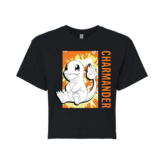 Pokémon - Tie Dye Charmander - Juniors Cropped Cotton Blend T-Shirt