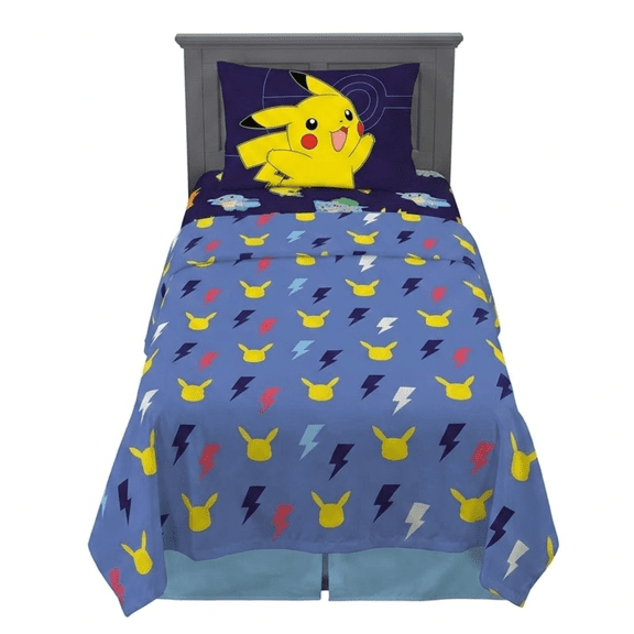 Pokmon Twin Sheet Set, 3-Piece Bedding Set with Flat Sheet, Fitted Sheet & Pillowcase
