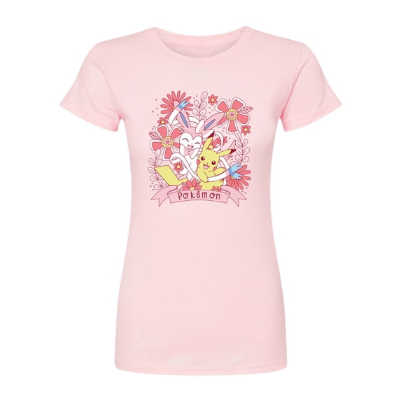 Pokémon - Valentine Florals Pikachu Sylveon - Juniors Fitted Graphic T-Shirt
