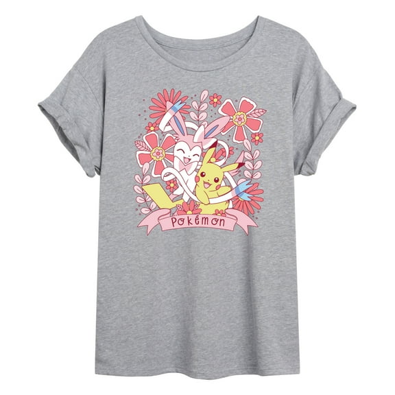 Pokémon - Valentine Florals Pikachu Sylveon - Women's Oversized Graphic T-Shirt
